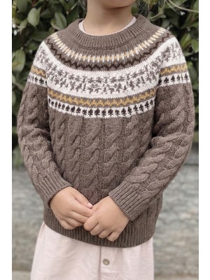 Cigit Desenli Triko Kazak 2-8 Yaş Vizon