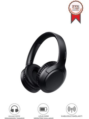 Bluetooth Kulaklık Kulak Üstü Kablosuz Kulaklık Lenovo TH53 Siyah