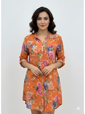 Kadın Orjinal Italyan Çiçek Desenli Kısa Gömlek Elbise