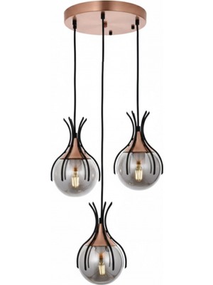 Avonni AV-1766-3T-BSY Siyah Boya Modern Avize E27 Metal Cam 40 cm