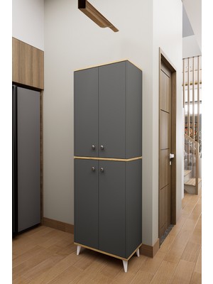 Mirobi Axis Çok Amaçlı Mutfak Dolabı Kiler Dolabı Erzak Dolabı Antrasit - Çam