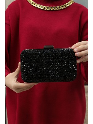 Roza Çanta Kadın Taşlı Siyah Abiye Çantası