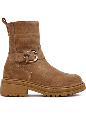 Derimod Kadın Taba Fermuarlı Kalın Tabanlı Süet Deri Bot 25WFD183210