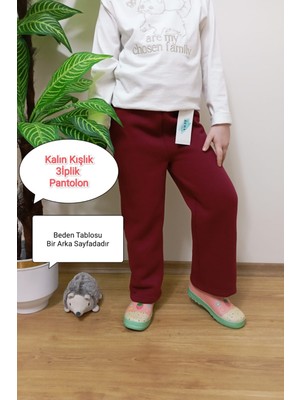Vip Bera Tekstil Kız Çocuk Içi Tüylü Bordo Renk Kışlık Geniş Paça Pantolon/eşofman Altı