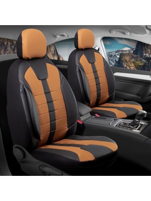 Castor Otomotiv Bmw 5 Serisi 520 Uyumlu Keten Oto Koltuk Kılıfı Deri Detaylı 5 Li Set Vista Seri Tarçın