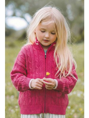 Cigit Saç Örgü Triko Hırka 2-11 Yaş Fuşya