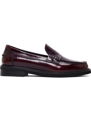 Derimod Kadın Bordo Deri Maskülen Loafer 25AFD260322