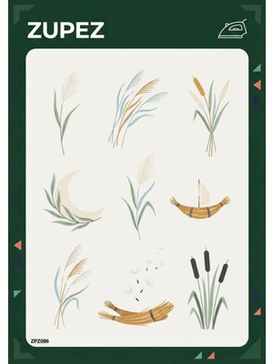 Zupez Botanik Doğa Temalı Ütüyle Uygulamalı Premium Kumaş Transfer Dekorasyon