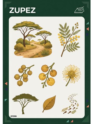 Zupez Botanik ve Doğa Temalı Ütüyle Uygulamalı Premium Kumaş Transfer ZPZ096