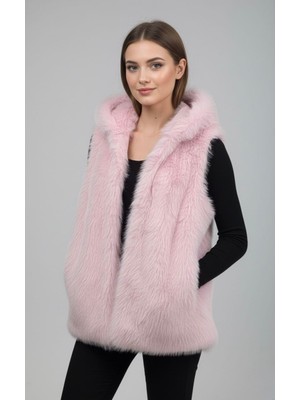 Rabiossa Kadın Tüylü Kapşonlu Ithal Kürk Yelek