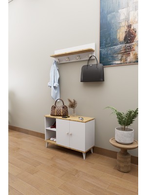 Mirobi Truva Ayakkabılık Portmanto Vestiyer ve Duvar Askısı Beyaz - Çam