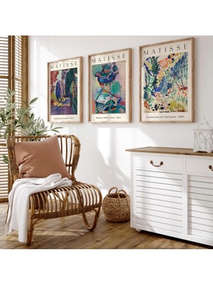 Pam Studio Matisse Tarzı 3’lü Ahşap Çerçeveli Tablo Seti – Renkli Sanat Poster Duvar Dekoru
