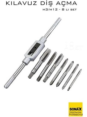 Modacar 8 Li Diş Açma Kılavuz Seti -Endüstriyel Çelik, M3-M12 Arası Dişli Matkap Ucu