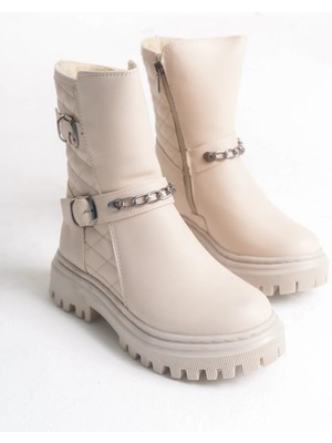 Kız Çocuk Siyah Zincir Tokalı Kaydırmaz Taban Su Geçirmez Bot