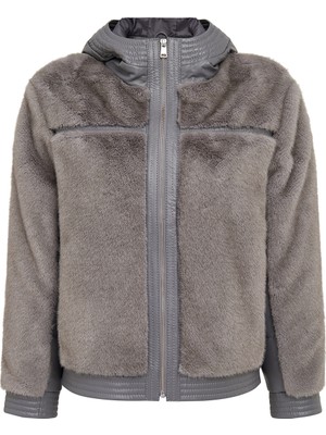 Derimod Prag Kadın Gri Kapüşonlu Teddy Deri Mont 25WGEP5627FF