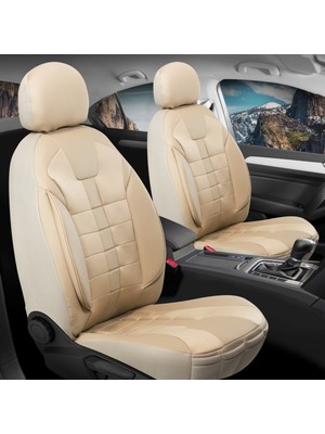 Castor Otomotiv Bmw 5 Serisi 530 Uyumlu Keten Oto Koltuk Kılıfı Deri Detaylı 5 Li Set Vista Seri Bej