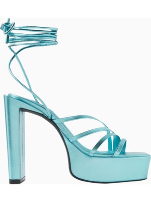 Nass Sasha 125 Mavi Metalik Deri, Platform Topuklu Şık Sandalet