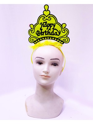 Popüler Sepet Happy Birthday Neon Sarı Renk Doğum Günü Tacı 24X15 cm