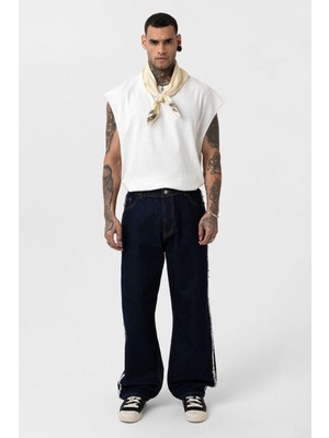 Vamos Yan Dikiş Detaylı Baggy Jean Koyu Mavi