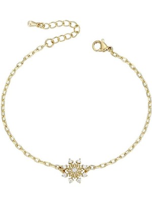 SERENES Zirkon Taşlı Kar Tanesi Motifli 14 Ayar Altın Kaplama Kadın Bileklik