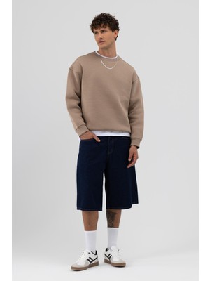 Vamos Basic Bisiklet Yaka Oversize Sweatshirt Açık Vızon