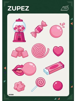 Zupez Şeker ve Tatlı Temalı Ütüyle Uygulamalı Premium Kumaş Transfer Tasarımı