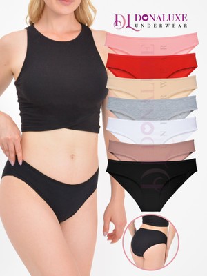 Donaluxe Kadın Slip Külot, Siyah Beyaz Ten Gri Vizon Kırmızı Somon Bikini Külot, Pamuklu Yumuşak Kumaş 7'li