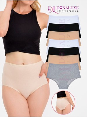 Donaluxe Kadın Yüksek Bel Külot Siyah Gri Ten Pamuklu Yumuşak Kumaş 7'li Paket