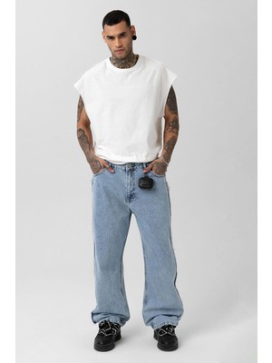 Vamos Yan Dikiş Detaylı Baggy Jean Açık Mavi Melanj