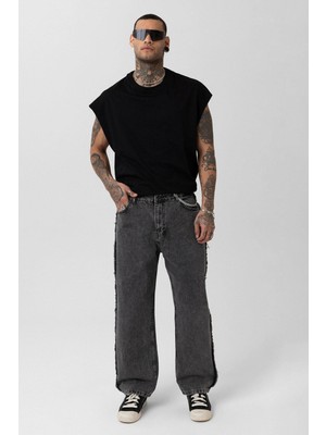 Vamos Yan Dikiş Detaylı Baggy Jean Gri