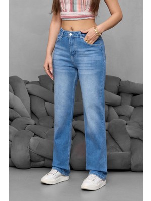 Bikelife Kadın Yüksek Bel Boru Paça Straight Fit Jean