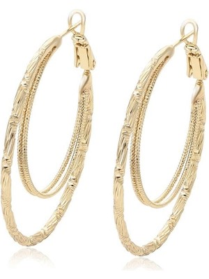 SERENES Zincir Detaylı Dokulu Gösterişli 14 Ayar Altın Kaplama Halka Kadın Küpe