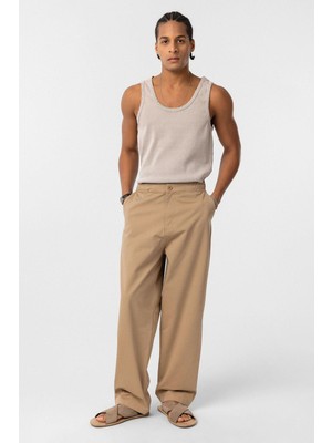 Vamos Yıkamalı Gabardin Baggy Pantolon Taba