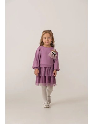 Eray Kids Kız Çocuk Çıkarılabilir Oyuncak Detaylı Tüllü Sweatshirt Mürdüm Elbise