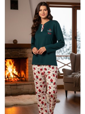 Remsa Kadın Termal Uzun Kol Pijama Takımı 4733 Koyu Yeşil