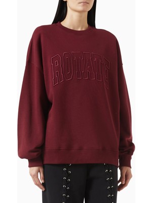 Rotate Birger Christensen Bordo Organik Kot Nakışlı, Oversize Kadın Sweatshirt