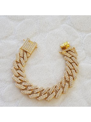 Canka 2 cm Taşlı Cuban Bileklik Unisex