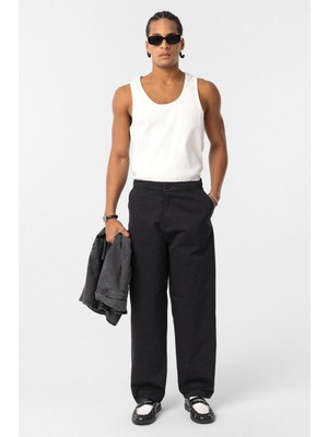 Vamos Yıkamalı Gabardin Baggy Pantolon Siyah