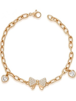 SERENES Zirkon Taşlı Fiyonk ve Kalp Figürlü 18 Ayar Altın Kaplama Kadın Bileklik