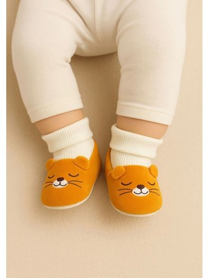 Minissa Baby Kids Peluş Kumaşlı Yumuşak Çoraplı Triko Bebek Patik Ilk Adım Kaymaz Taban Panduf