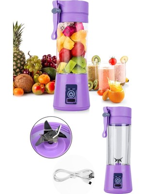 Portatif Taşınabilir USB Şarjlı Mikser El Blender Mor 380 ml