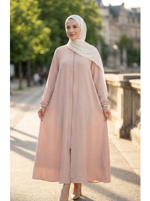 Aerobin Kumaş Kolu Lastikli Fermuarlı Mevlana Ferace 4140-04 Bej