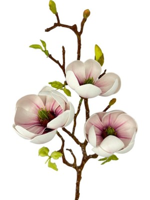 Nettenevime Yapay Çiçek Eva Pembe Açık Manolya 3 Çiçekli Uzun Dal 70CM Gerçeksi Doku