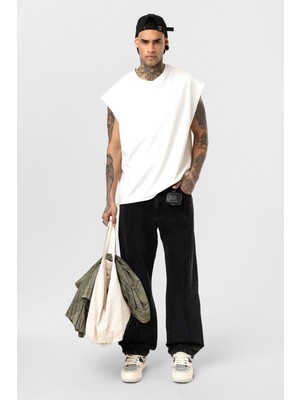 Vamos Dikiş Detaylı Relaxed Fit Jean Siyah