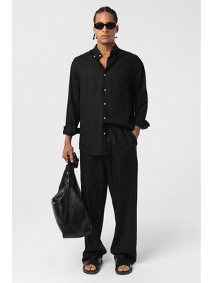 Vamos Baggy Keten Pantolon Siyah