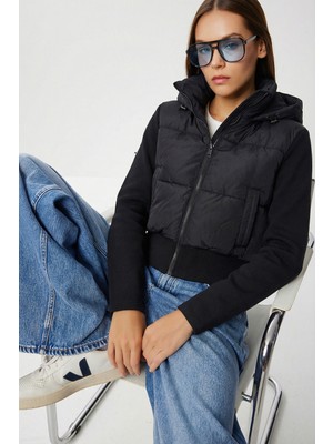 Happiness İstanbul Su ve Rüzgar Geçirmez Kapüşonlu Şişme Mont LNT0021 Siyah