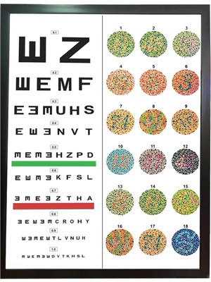 And Göz Eşeli Işıksız / Snellen Eşeli - Renk Körlüğü Test Skalası Çerçeveli Tablo (50X70 Cm)