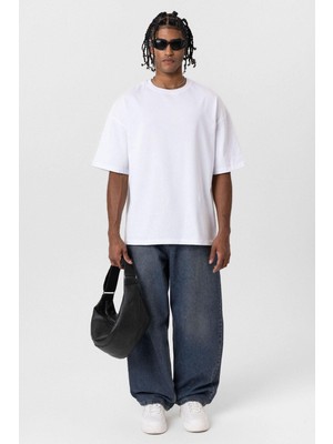 Vamos Basic Oversize Bisiklet Yaka Tişört Ekru