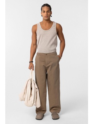Vamos Yıkamalı Gabardin Baggy Pantolon Vizon