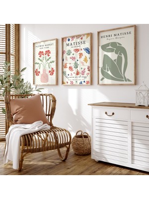 Pam Studio Matisse Tarzı 3’lü Ahşap Çerçeveli Tablo Seti – Modern Minimalist Duvar Dekoru Poster